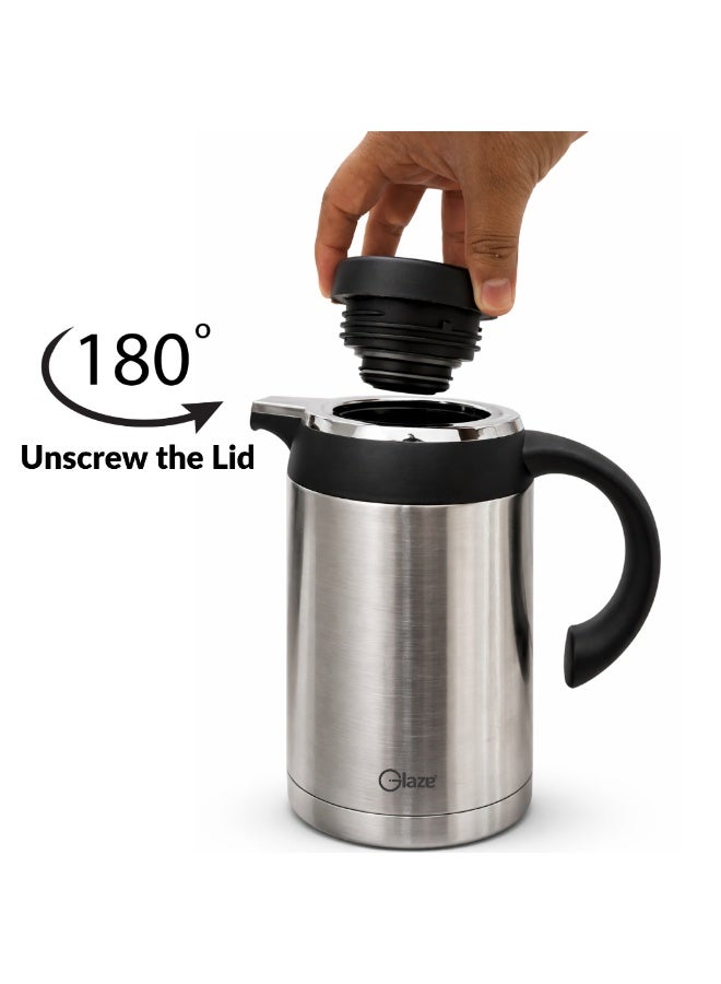 جليز ترمس من الفولاذ المقاوم للصدأ سعة 1.6 لتر، غطاء بزر ضغط، مقبض قوي وقاعدة مانعة للانزلاق، يحافظ على المشروبات ساخنة وباردة، فضي اللون - Image 4